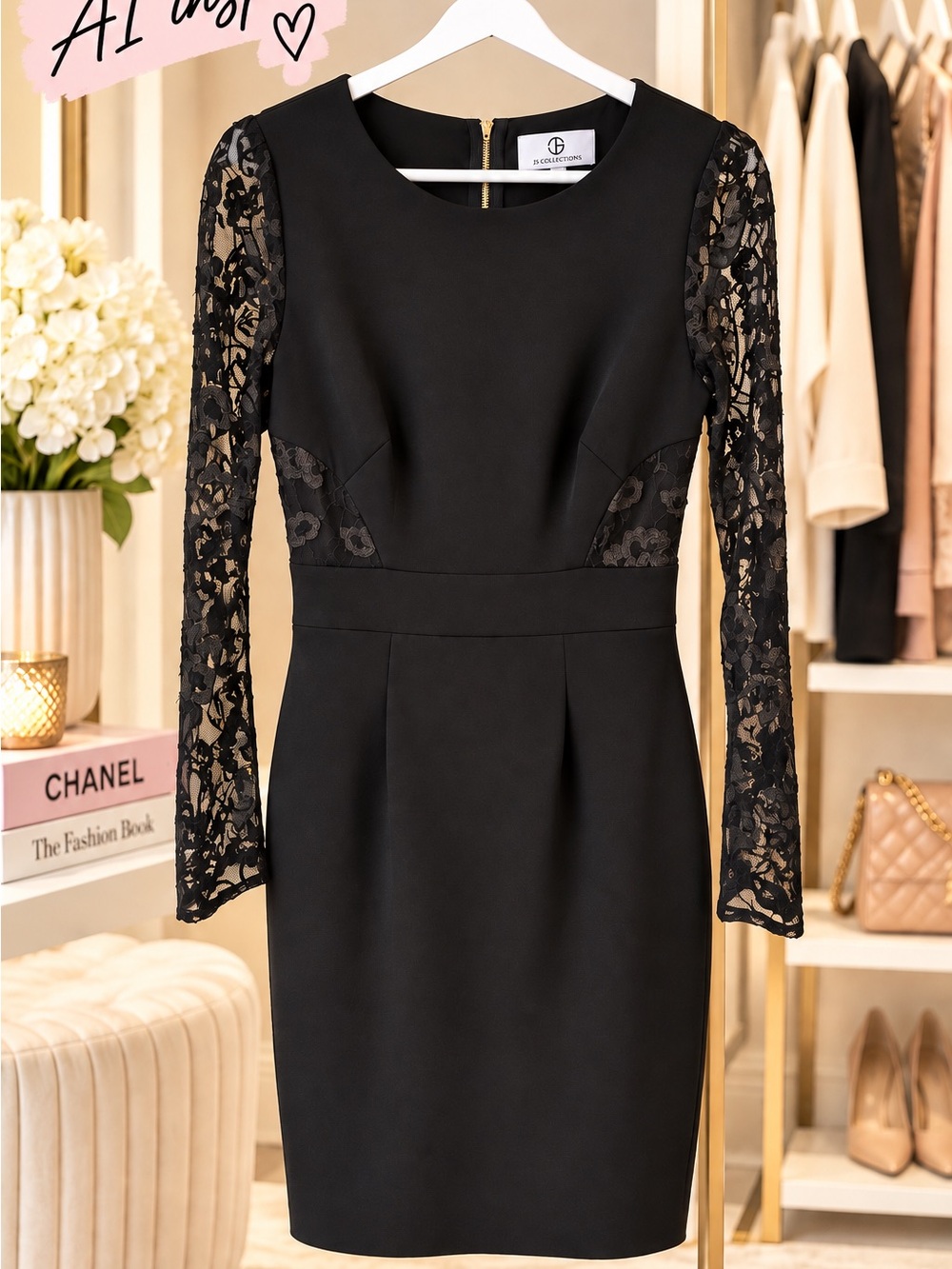 JS Collections Black Lace Sleeve Sheath Dress Size 6